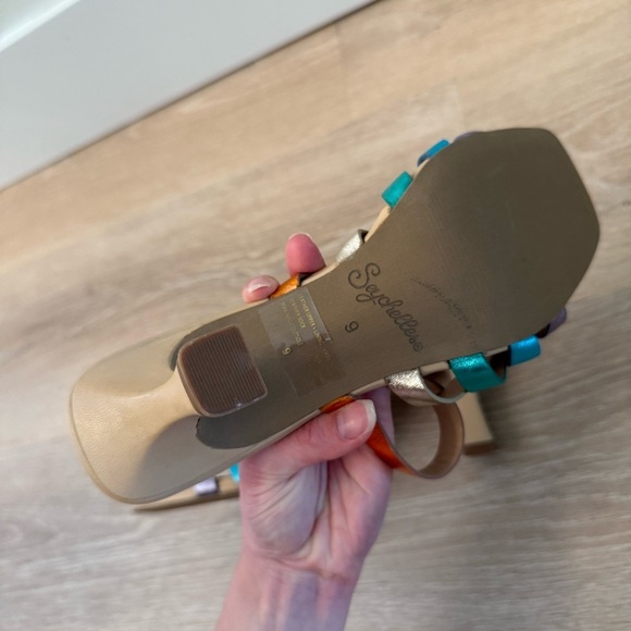 Seychelles Big Dream Rainbow Metallic Leather Heels Sz 9 Summer Bright Beachy - Picture 8 of 9